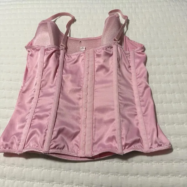 Victoria’s Secret Corset Style Tank Top Sz M Medium Pink With Black Lace - Image 4