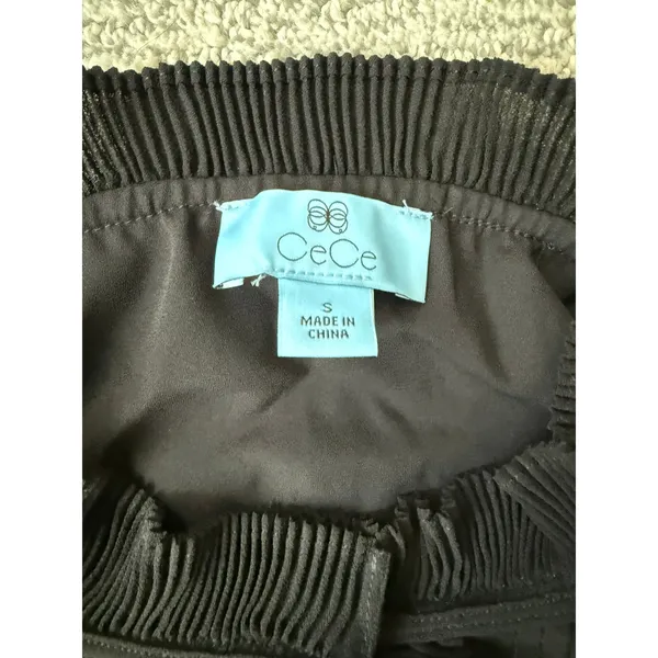 CeCe Black Sleeveless Pleated Ruffle Mock Neck Blouse Top‎ Small - Image 3