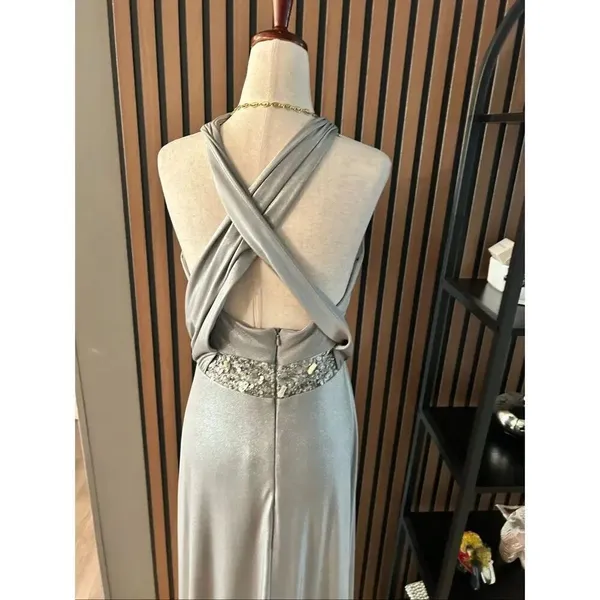 David Meister silver sparkly evening gown dress size 6 long maxi prom homecoming - Image 4