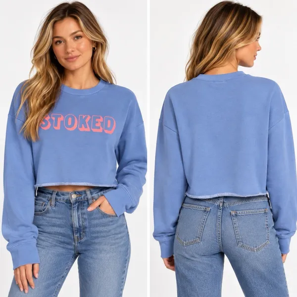 Billabong Cropped Stocked Sweatshirt Blue Pink Medium Relaxed Fit - Image 2