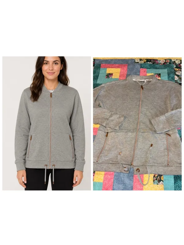 BMW $112 Woman’s S Gray Full Zip Sweat Jacket with Drawstring Hem Zip Pockets - Image 2