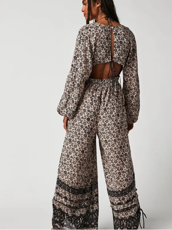Free People Forever Timeless Soulmate Cut Out Boho Brown Jumpsuit S - Image 3