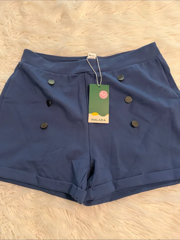 HALARA Blue High-Waist Double-Button Shorts size L more like M inseam 3” - Image 8