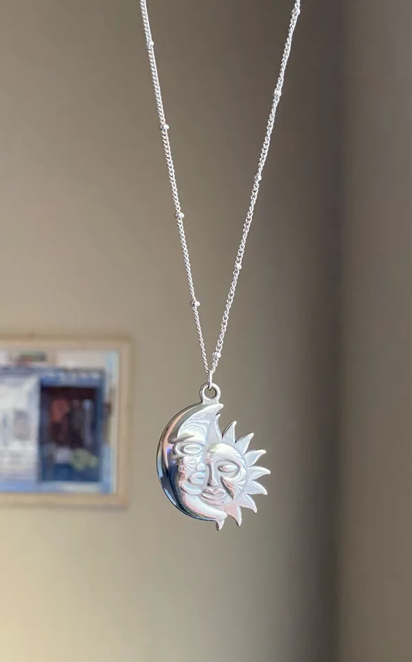 Handmade stainless steel whimsical vintage boho style sun & moon necklace🌛🌞 - Image 2
