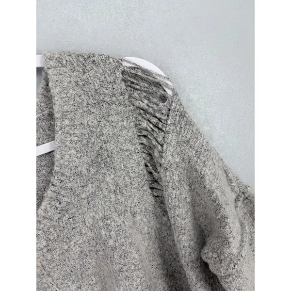 PPLA Womens Sweater Gray Distressed Shredded V-Neck Knit Medium - Image 6