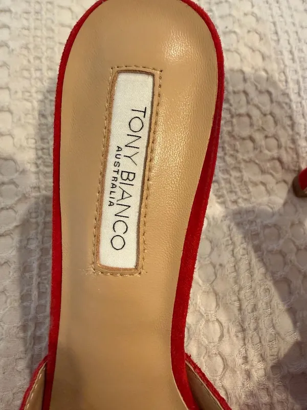 Tony Bianco Red Suede Shae Mules Size 8.5 - Image 2