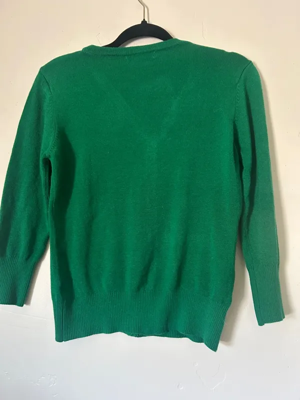 Yemak Women’s Green V-Neck Button 3/4 Sleeve Cardigan Sweater Sz Medium - Image 5