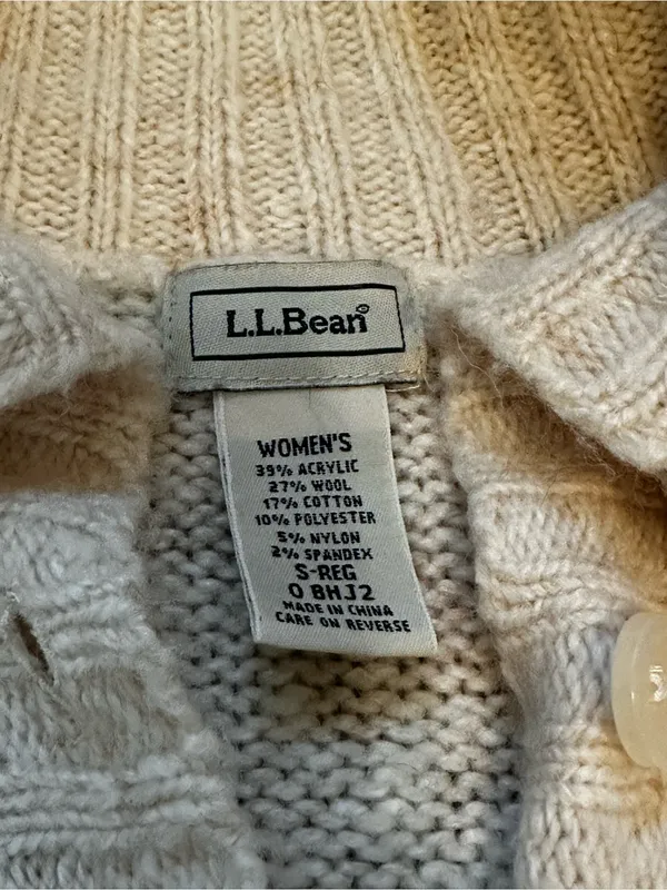 Vintage LL Bean Fishermen Cable Knit Cardigan Sweater Preppy Grunge Cabin Small - Image 3