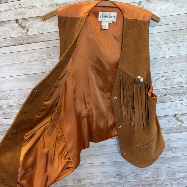 Vintage Cedars Womens M Vest Suede Fringe Leather Brown Western Cowboy Cowgirl - Image 5