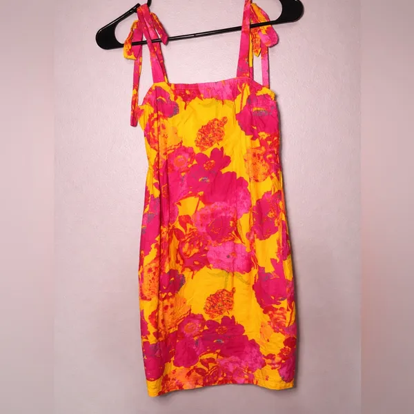 PrettyLittleThing Yellow & Pink Floral Tie-Shoulder Mini Dress - Image 3
