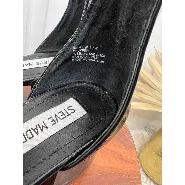 STEVE MADDEN Irene Sandals Size 5.5M Black Patent Leather Block Heel Classic - Image 4
