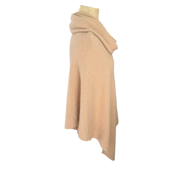 Tan Cowl Neck Poncho Merino Wool Blend‎ One Size Asymmetrical Boho - Image 6