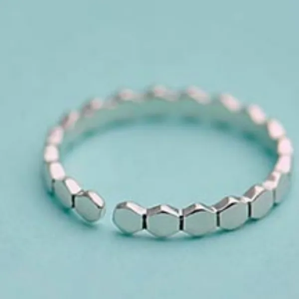 Boutique NEW 925 Sterling Silver‎ Hexagon Design Stacking Adjustable Band Ring - Image 2