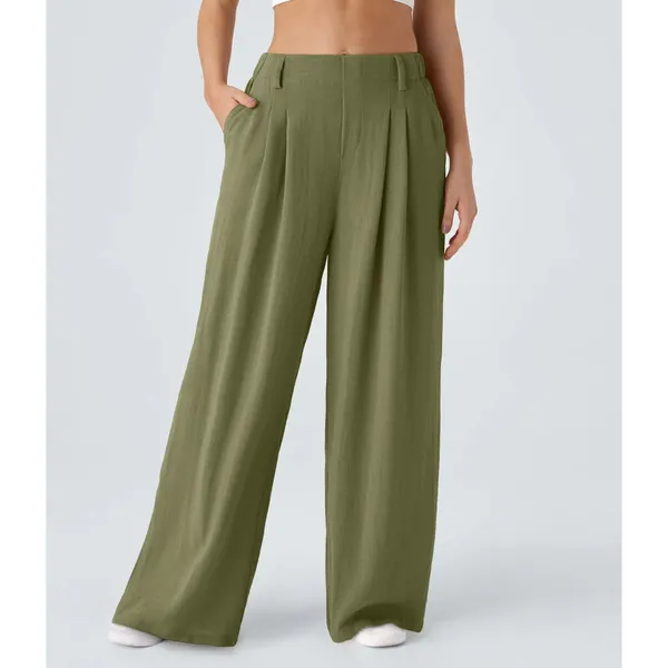 NWT Halara High Waisted Wide Leg Flowy Solid Palazzo Casual Linen-Feel Pants XL - Image 3