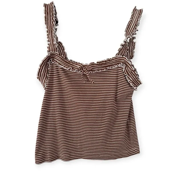 Anthropologie Maeve Dorrie Ruffled Cami Tank Top Size XL Brown White - Image 2