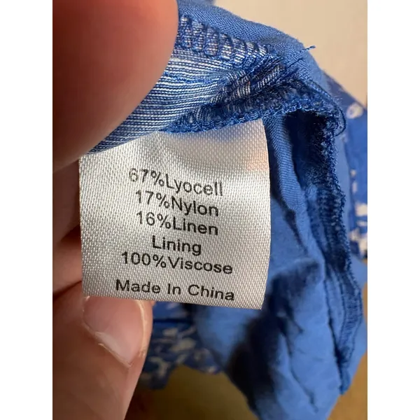 Tuckernuck Limoges Floral Royal Blue Shirt Dropped Waist Mini Dress Size M - Image 8