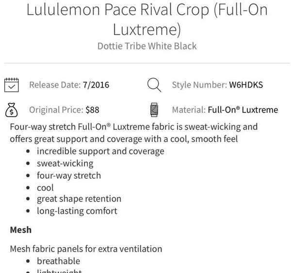 Lululemon Pace Rival Crop (Full-On Luxtreme) in Dottie Tribe White Black Size 6 - Image 8