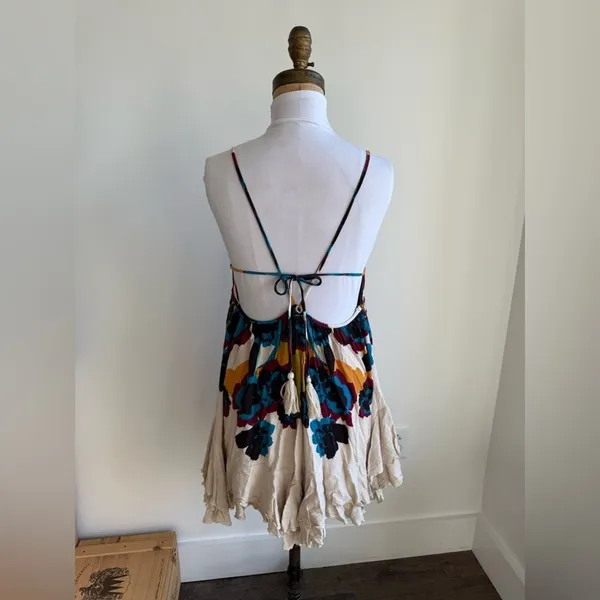 Free People Women's Sweet Lucy Slip Sun Dress Embroidered Tasseled Size XS Multi - Image 5