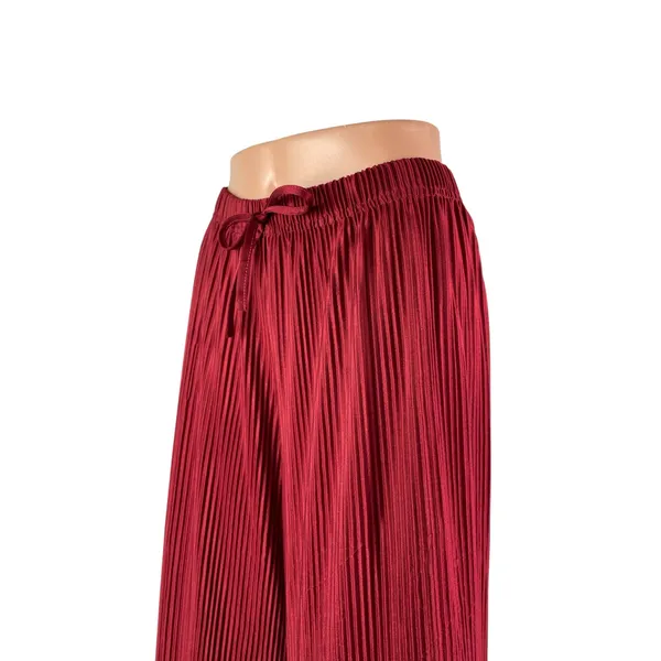 Jon & Anna Women's Red Pleated Plisse High Rise Tie Wide Leg Trousers Pants Sz L - Image 2