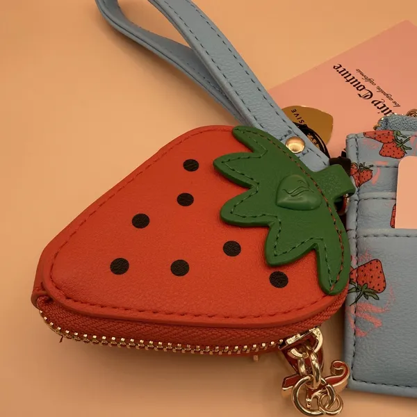 Juicy Couture Sweet Strawberry Zip‎ Card Case Wristlet Blue 13JCE3BMX-SPB NEW - Image 3