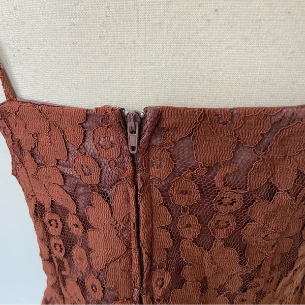 Vintage 70s 80s Brown Lace Sleeveless Sheath Cocktail Dress - Image 8