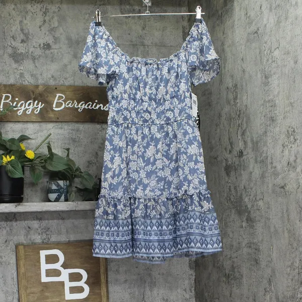 NWT Trixxi Juniors Floral-Print Flutter-Sleeve Dress 26EF76VJII Blue Multi M - Image 4