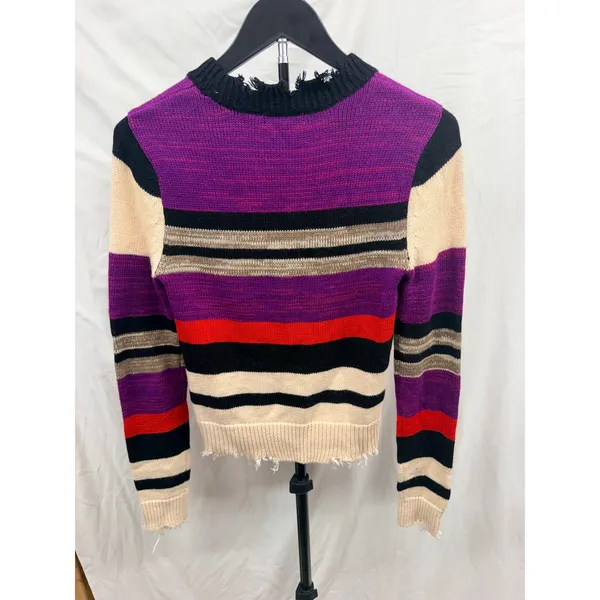 Lovers + Friends Destroyed Chunky Striped Knit Distressed Wool Cashmere Sweater - Image 8