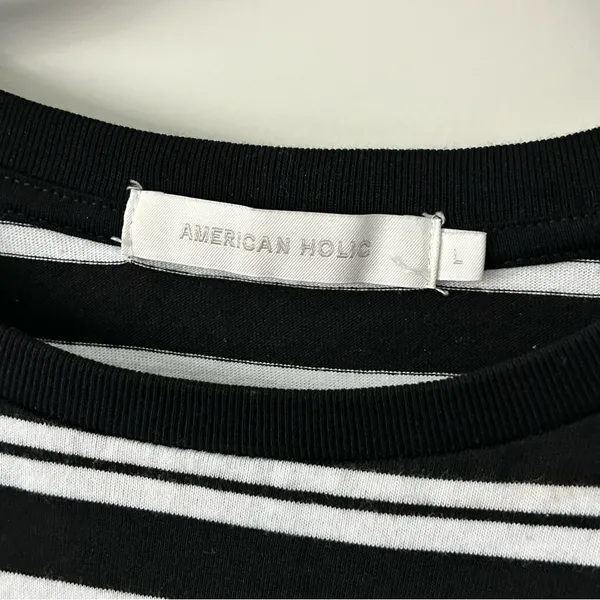 American Holic Black and White Striped Sleeveless Top Large - Image 3