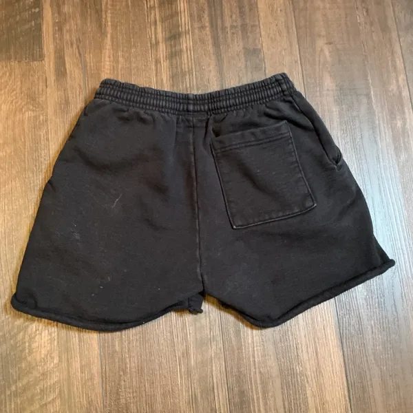Shadow Hill Graphic Fleece Sweat Shorts Black Teal Blue Raw Hem Small Streetwear - Image 4