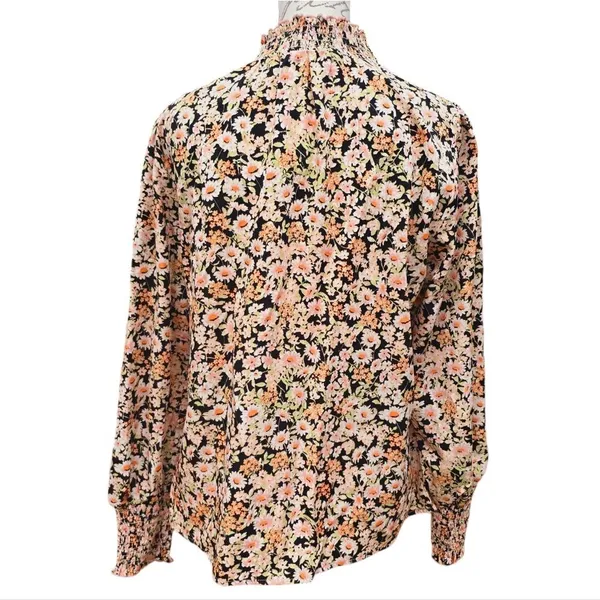 Sanctuary -665 NWT Kylie Smocked Top Long Sleeve Blouse Black Blush Floral‎ M - Image 3
