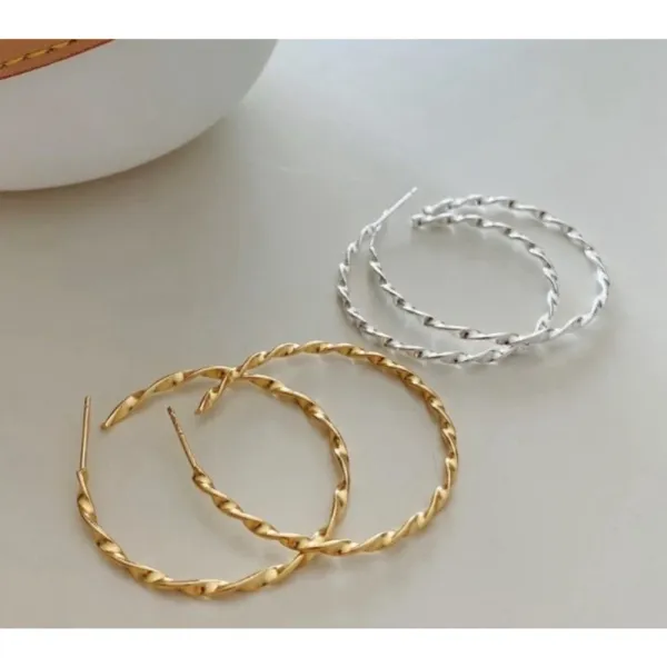 Beautiful Twist‎ 14k Gold Plated Sterling Silver Hoop Earrings, 4.2cm - Image 11