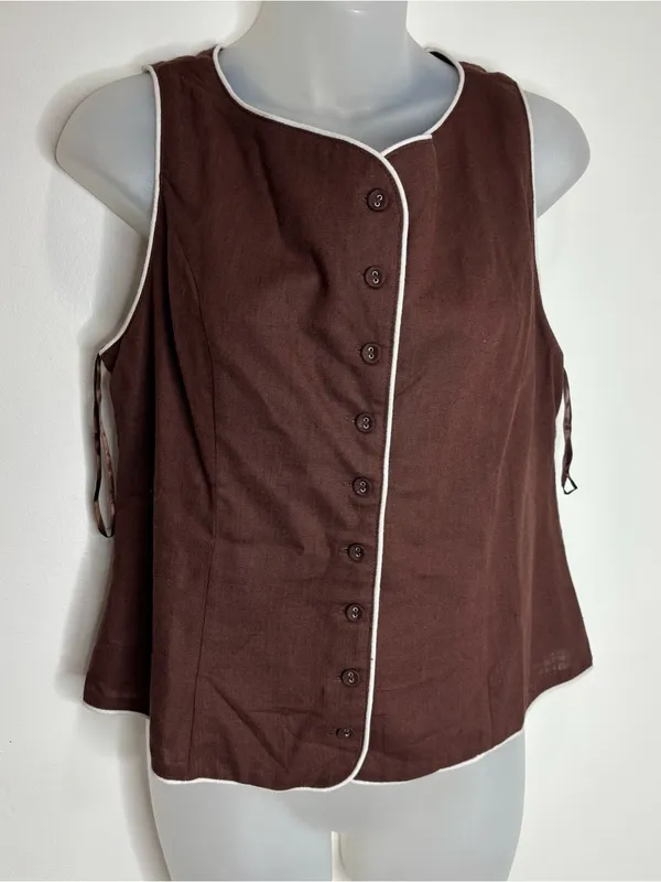 White Closet linen Sleeveless Brown Button-Front vest office business small NWT - Image 6