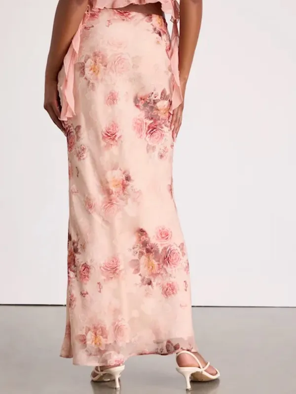Lulu's Blush Pink Floral Satin Maxi Skirt - Image 3