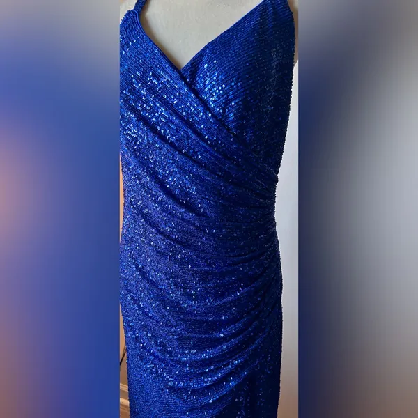 LA FEMME Curve Blue Sequin Formal Thigh‎ Slit Open Back Dress Sz 16 Homecoming - Image 8