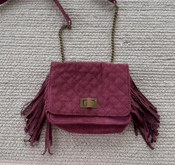 Art Class Burgundy Quilted Faux Suede Fringe Mini Bag Purse Crossbody - Image 11
