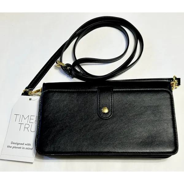 Time and Tru Eden Flap Wallet Crossbody Bag Black Faux Leather Clutch Purse NWT - Image 3