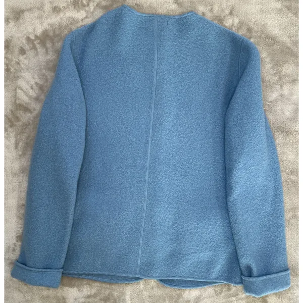 Lands End Womens 8 Blue 100% Wool Boiled Wool Jacket Blazer Preppy Button - Image 2