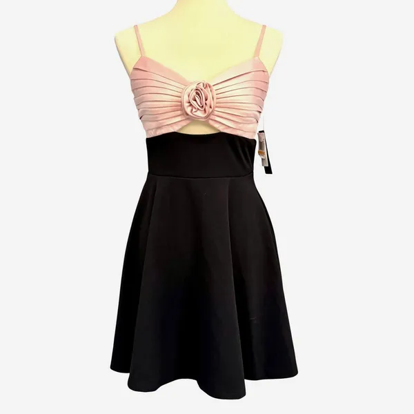 NWT City Studio Coquette Rosette Mini Dress Pink Black Fit Flare Whimsigoth - Image 9