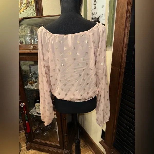 Xhilaration Off Shoulder Long Sleeve Polka Dot Top Blouse - Image 3