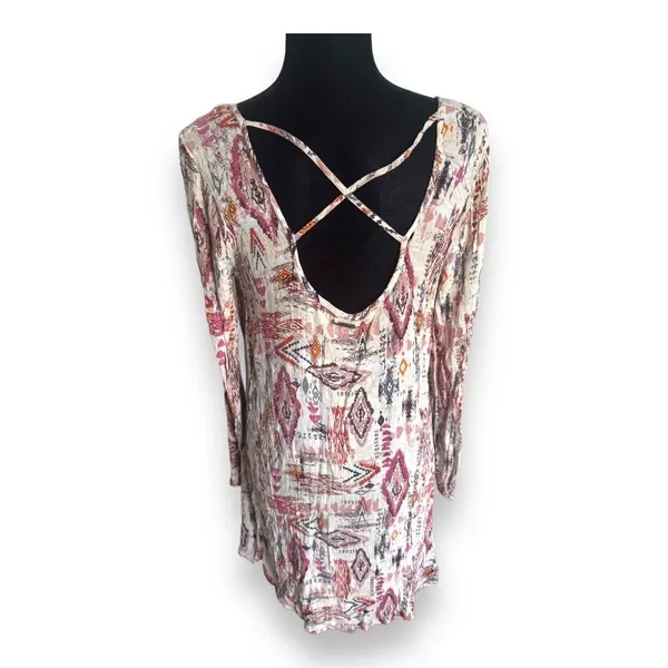 Billabong Womens Dress Sz S Cross Back Mini Babydoll Boho Hippie‎ Tribal Print - Image 6