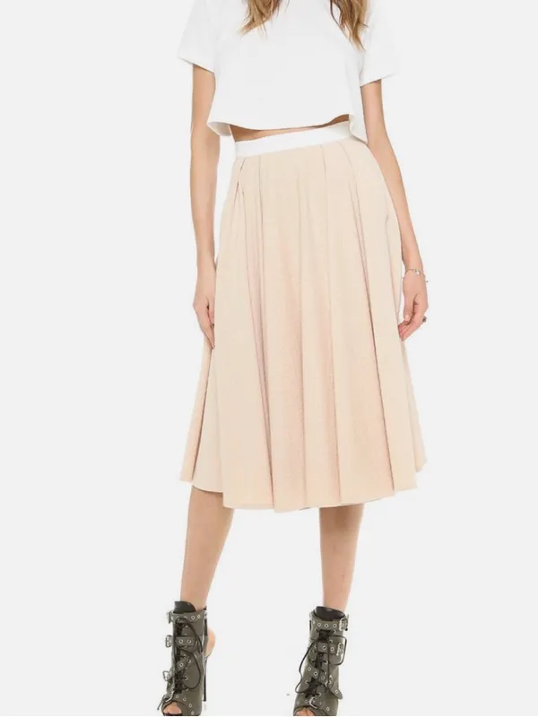 Torn by Ronny Kobo Almond May‎ Textured Lena Pleated Midi Skirt size Medium - Image 4