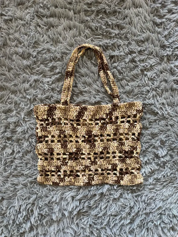 Handmade Brown and cream crochet market bag - Image 5