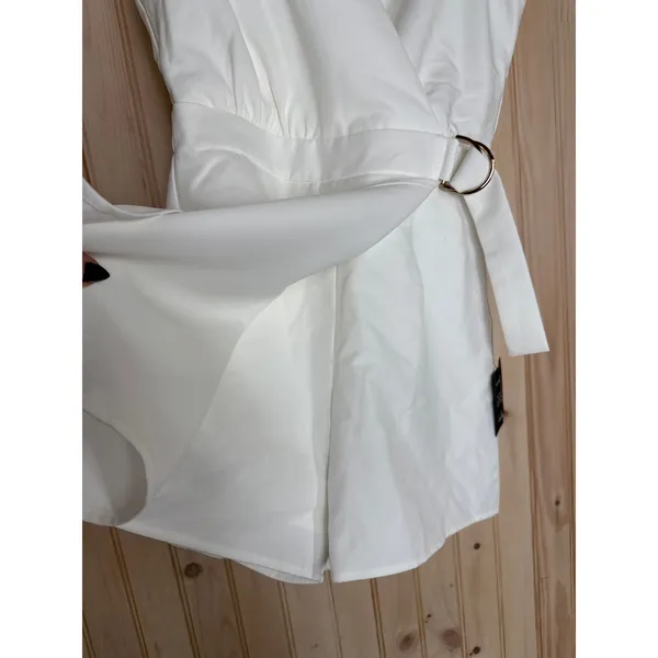NWT Lulus Rooftop Bar White Sleeveless Faux-Wrap Belted Skort Romper Chic Size S - Image 5