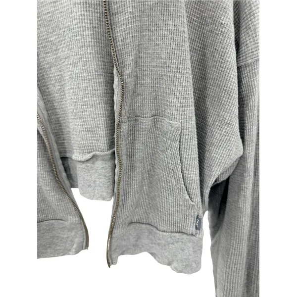 Aritzia Tna Gray Waffle Knit Cropped Zip Hoodie Size 2 AS IS Missing Zipper Pull - Image 3