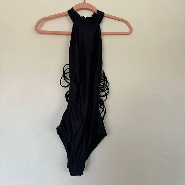 House of CB London Black Ladderback One‎ Piece Swim Zipper Size S - Image 3