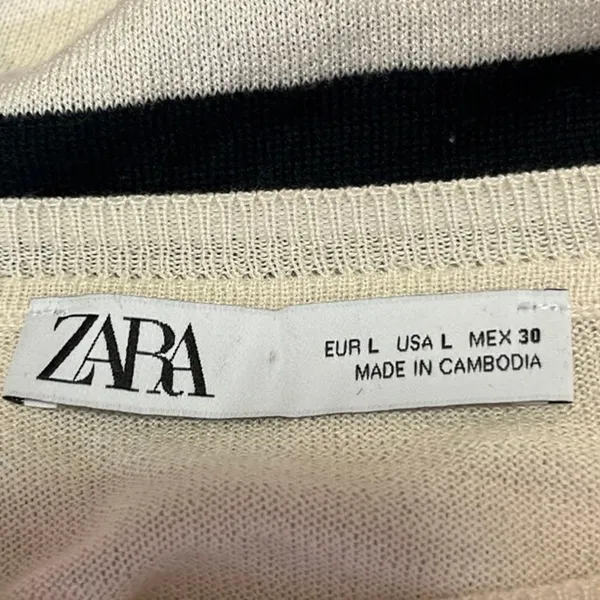 Zara White Black White Striped Knit Boat Neck Long Sleeve Pullover Sweater Top L - Image 3