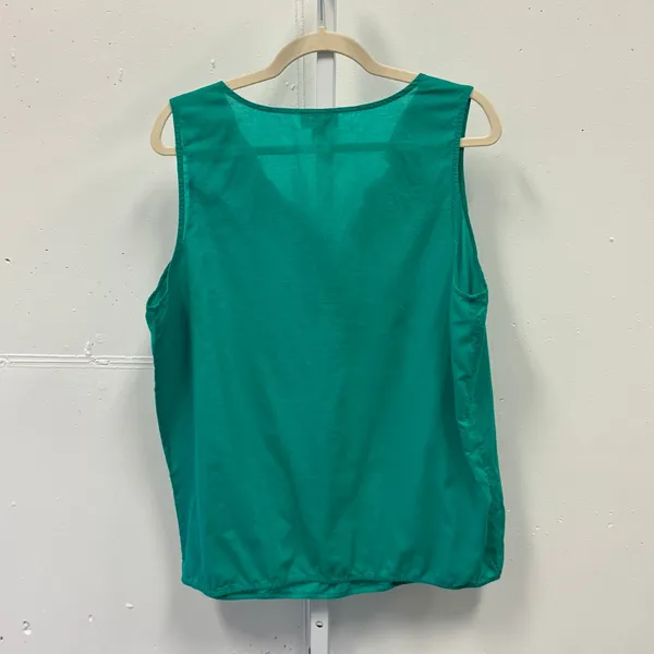 LOFT Emerald Green Ruffle V-Neck Sleeveless Blouse Pleated Bib Top Size Large - Image 2