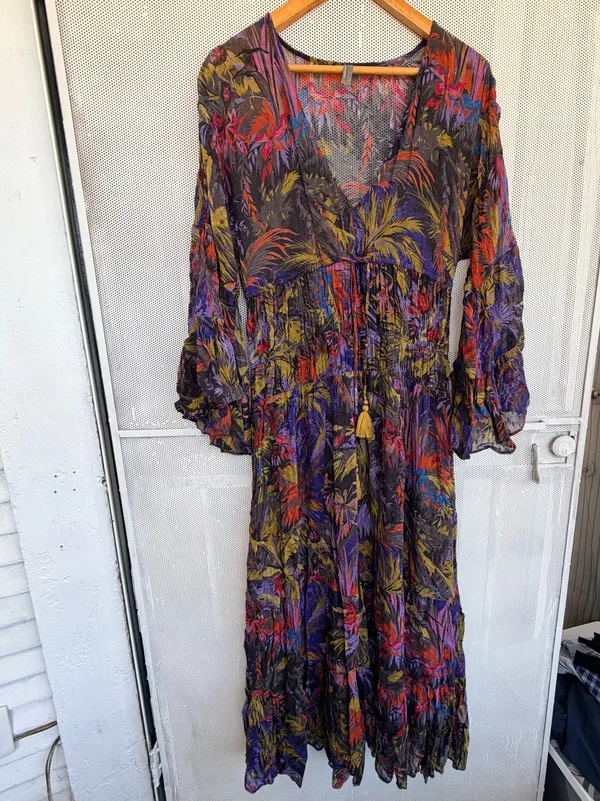 Anthropologie Purple Multi Floral summer Tie-Waist Maxi Dress - Image 4