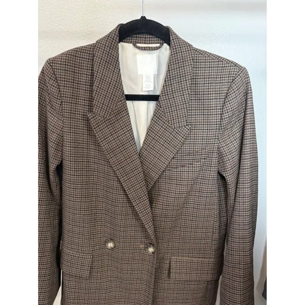 HM Womens Brown Houndstooth‎ Double Breasted Blazer Jacket XS - Image 6