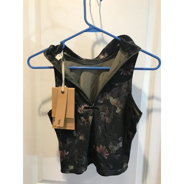 POL Sleeveless Mock-Neck Floral Velvet Crop Top Size Small NWT - Image 3